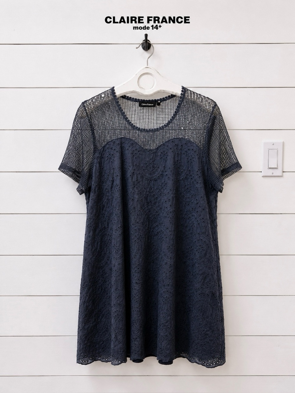 CLAIRE FRANCE Navy Blue Eyelet Mesh Dress Size 16